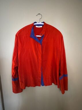 Chloe Red Silk Blouse with Blue Trim